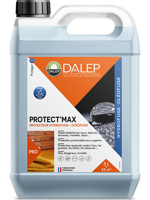 Photo du bidon de Protect'Max en 5 L. Le bidon est transparent avec un bouchon noir